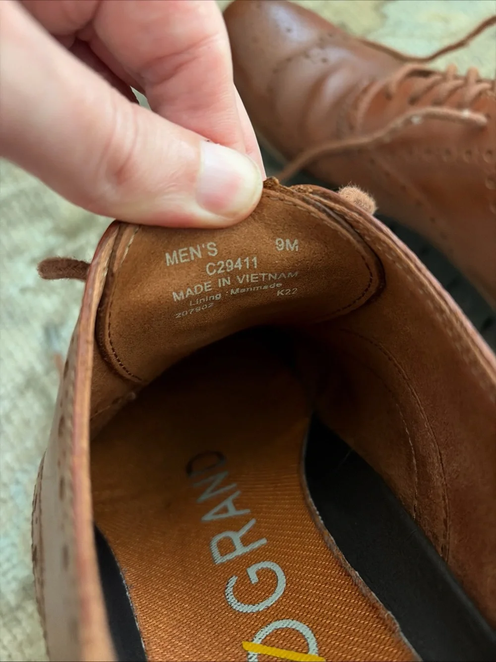Cole Haan Zerogrand Wingtip Leather Oxford Shoes Men, Size 9M - British Tan-Java